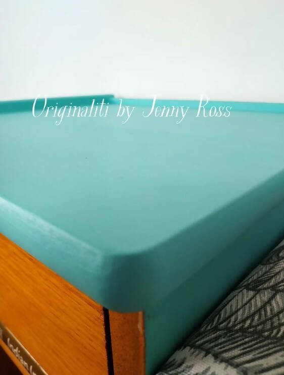 Mid Century Original Nathan Telephone Table Seat In Teak - Geometric Design handpainted