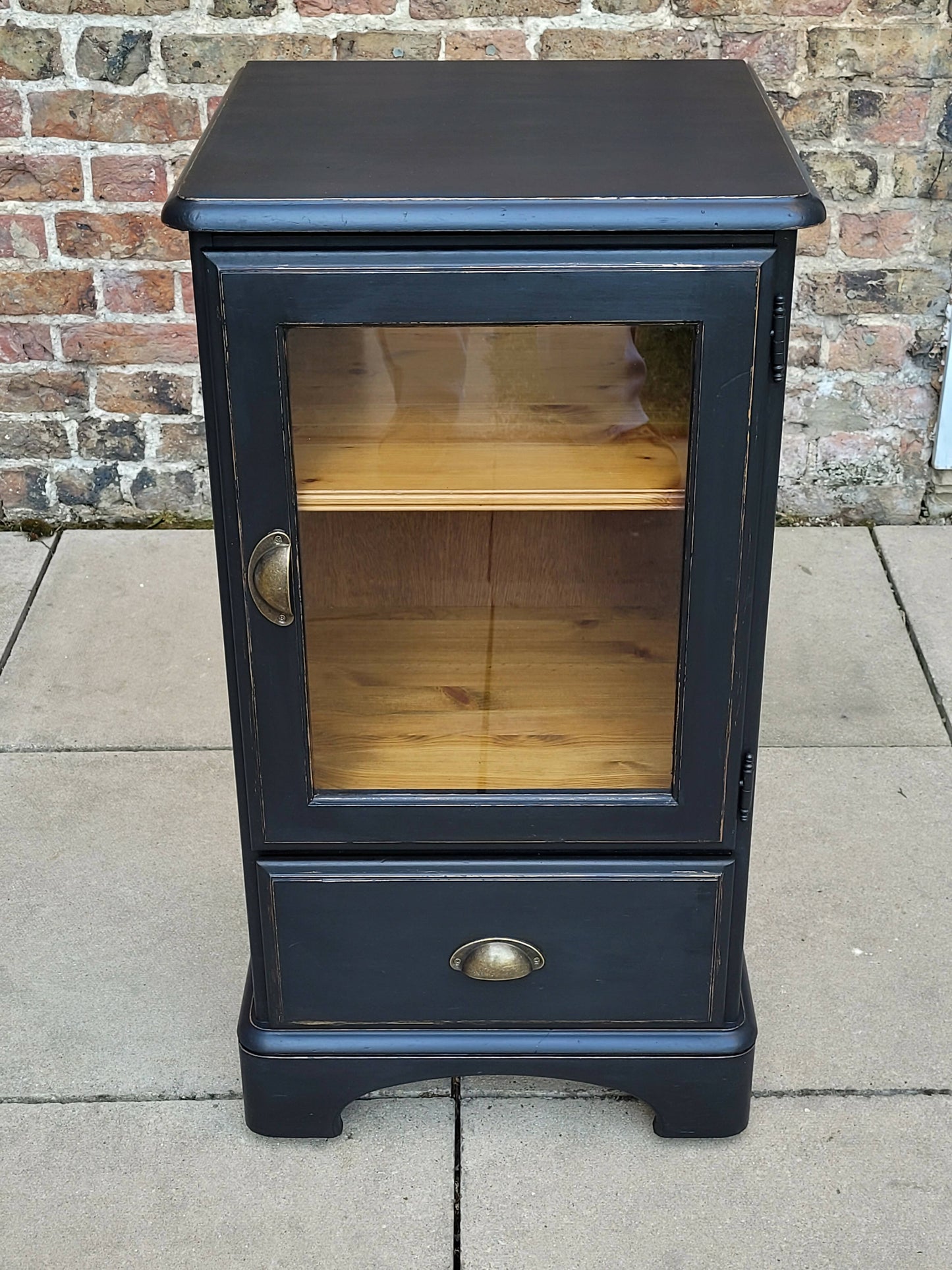 Navy Blue Pine Cupboard Display Cabinet With Drawer