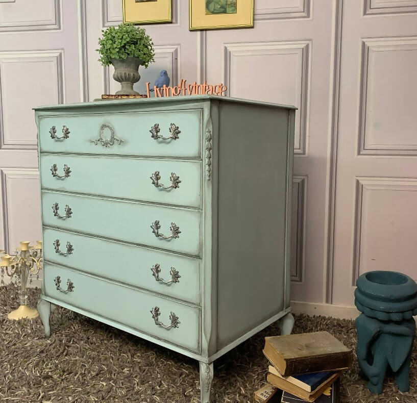 Blue French Tallboy Chest of Drawers