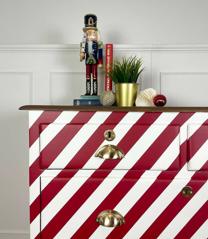 Vintage Red & White Hand Painted Drawers