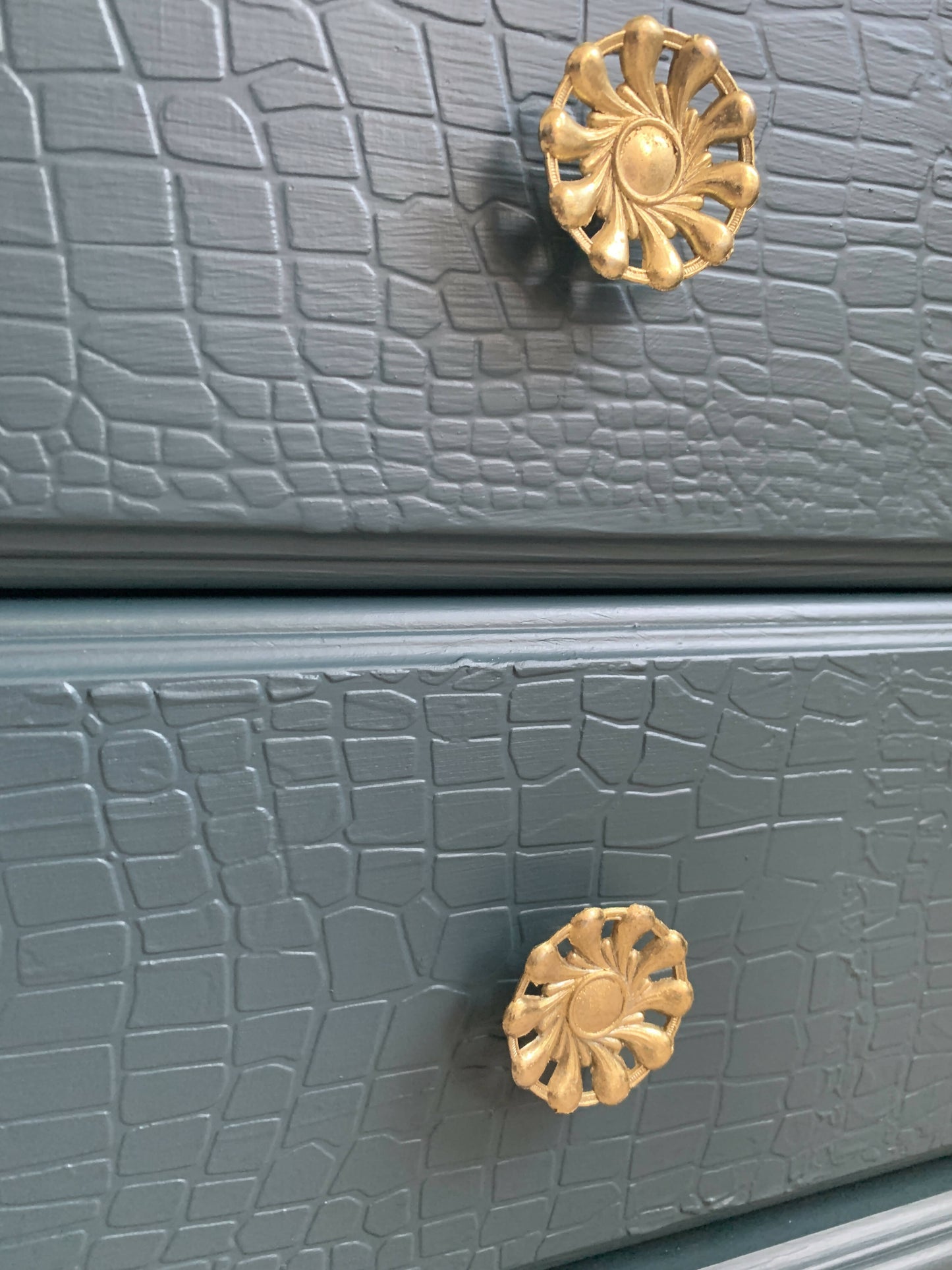 NOW SOLD Commission Available - Green and Gold Mock Croc Bedside Tables
