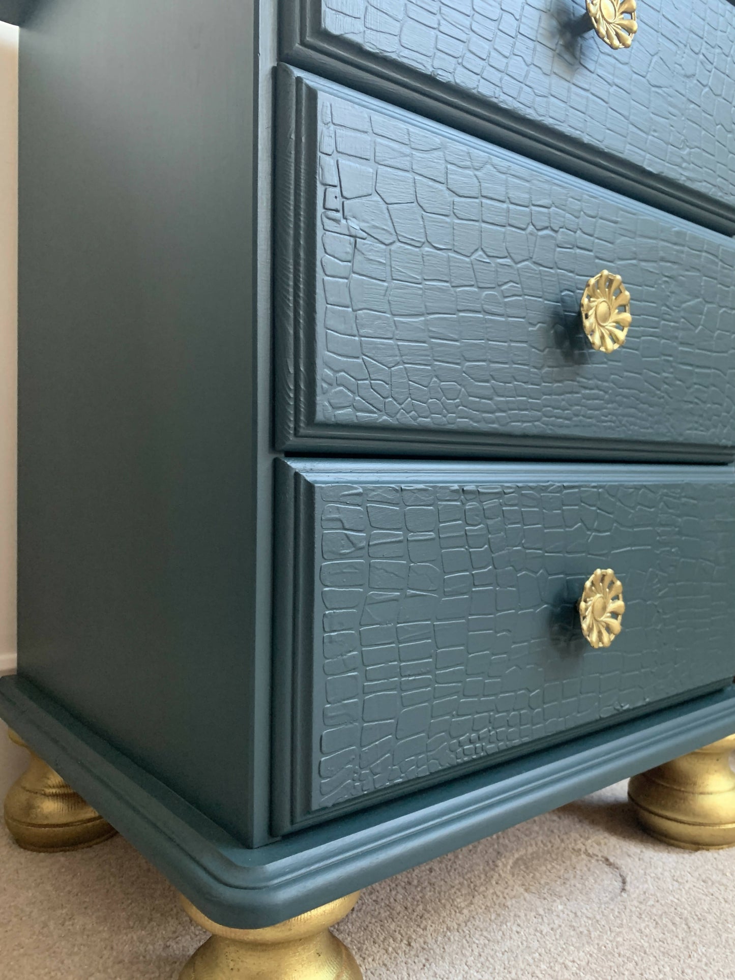 NOW SOLD Commission Available - Green and Gold Mock Croc Bedside Tables