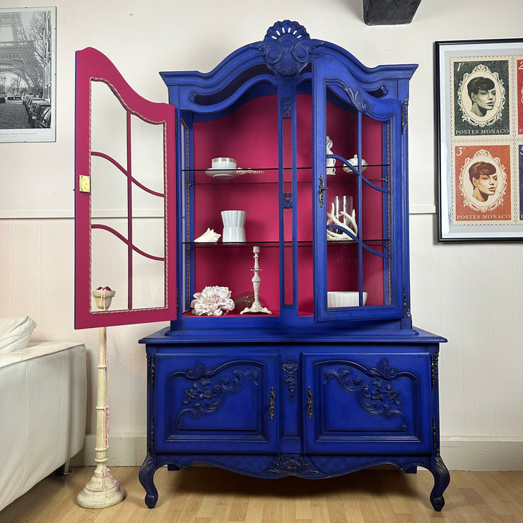French Antique Display Cabinet Higly Decorated with Carvings Bright & Bold Statement Piece