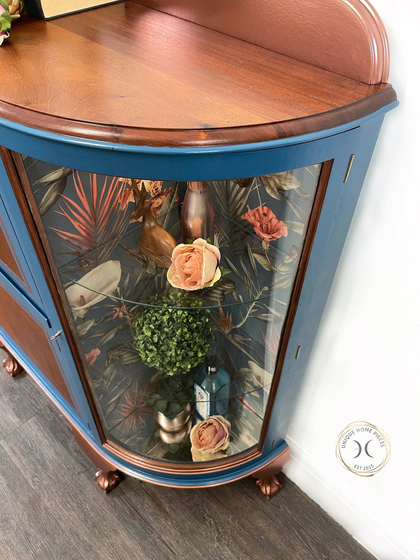 Art Deco Style Cocktail Cabinet, Blue Display Cabinet, China Cabinet