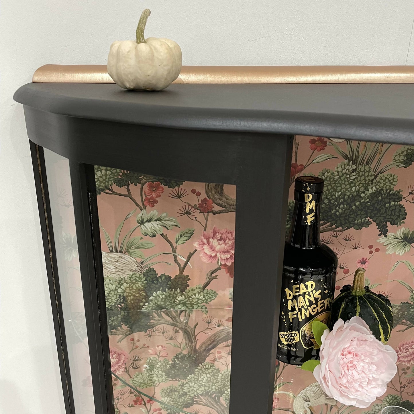 GIN CABINET *** made to order - Similar cabinets in stock *** - Vintage Antique Drinks Cocktail Cabinet in black and pink