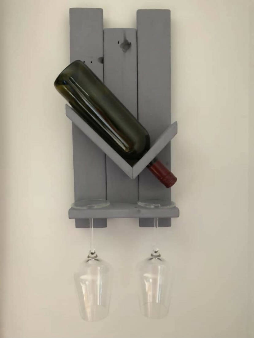 Reclaimed Wood Wall Mountable Bottle & Wine Glass Holder