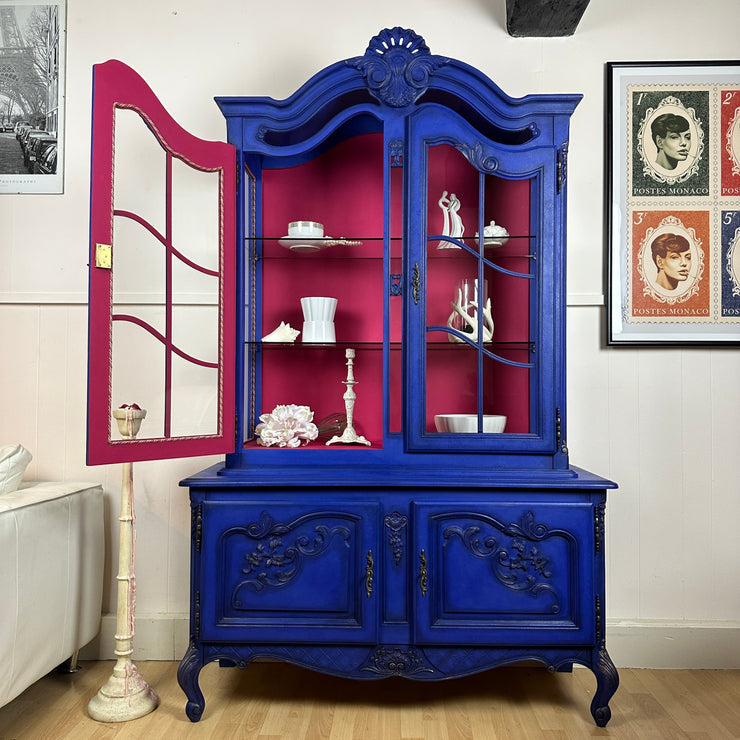 French Antique Display Cabinet Higly Decorated with Carvings Bright & Bold Statement Piece