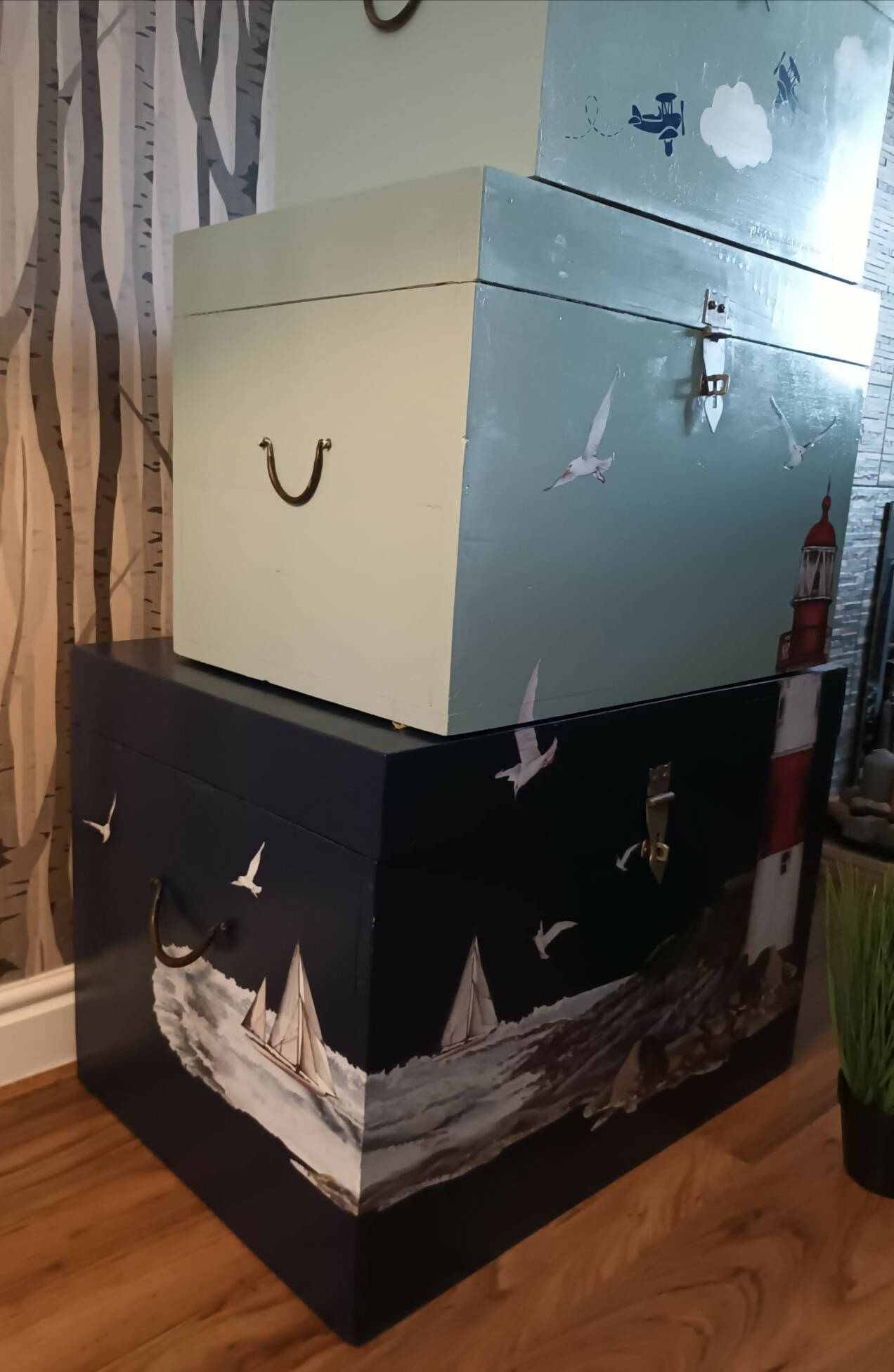 Blue Vintage Nautical Theme Storage Trunks