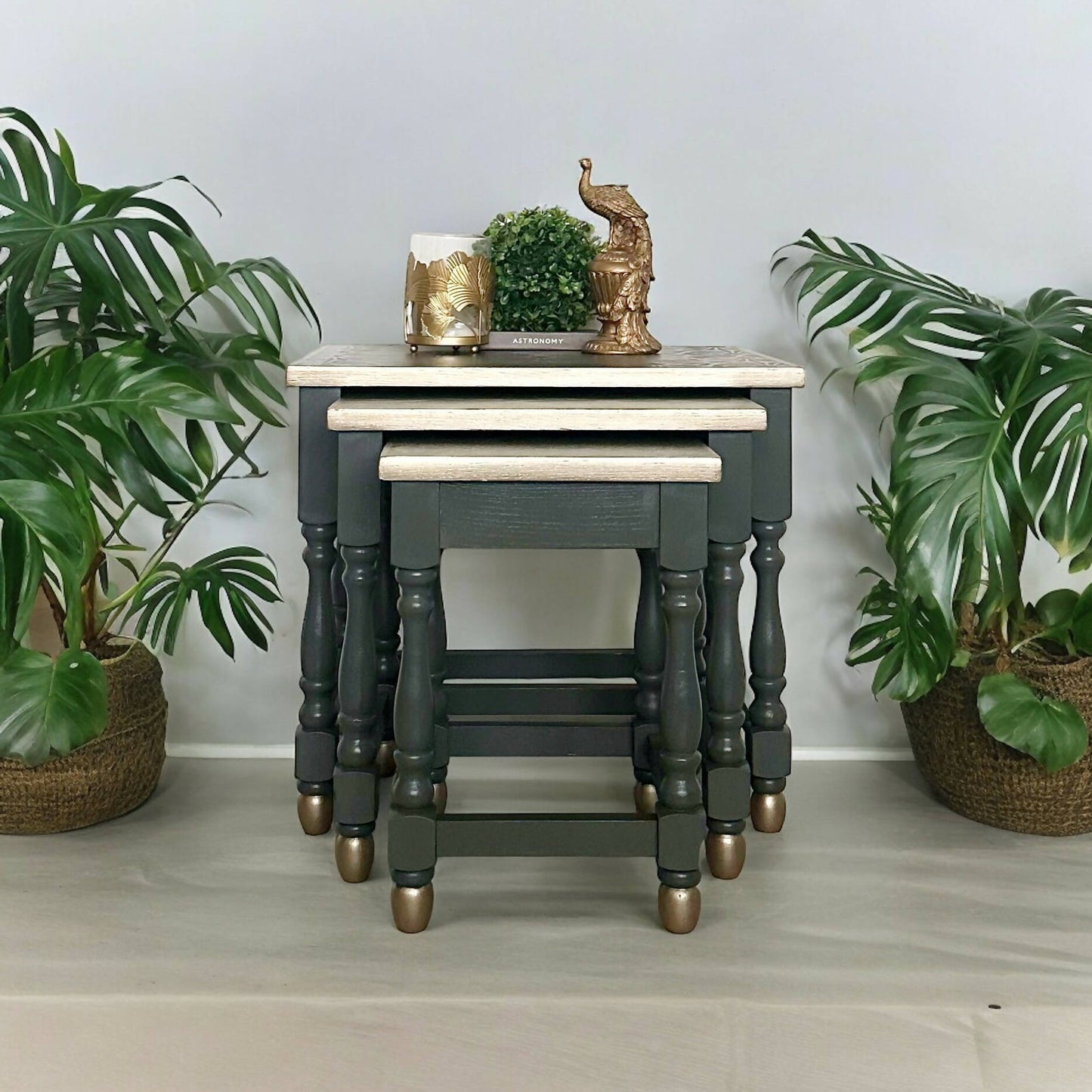 Nest of Tables, Olive Green and Gold