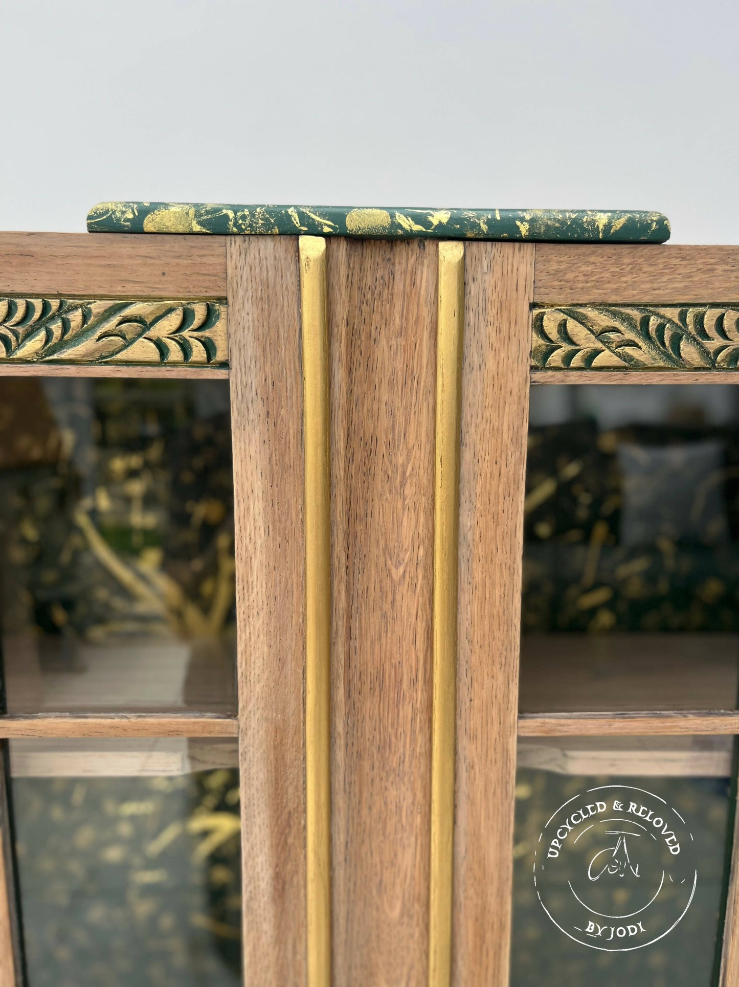 SOLD! Commissions available: Light Oak Cocktail Cabinet with stunning green & gold interior