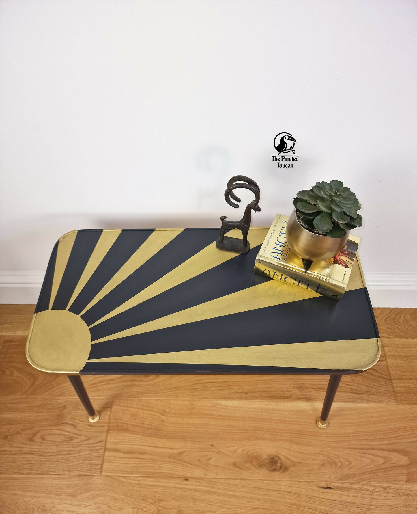 Vintage Mid Century Coffee Table customised with metalic gold sun
