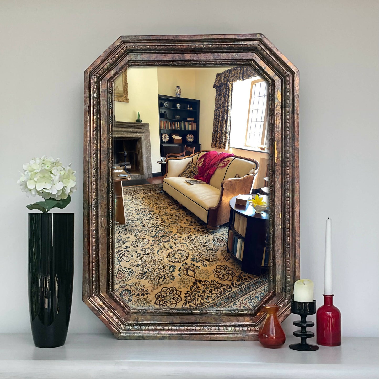 Large vintage wall mirror copper coloured