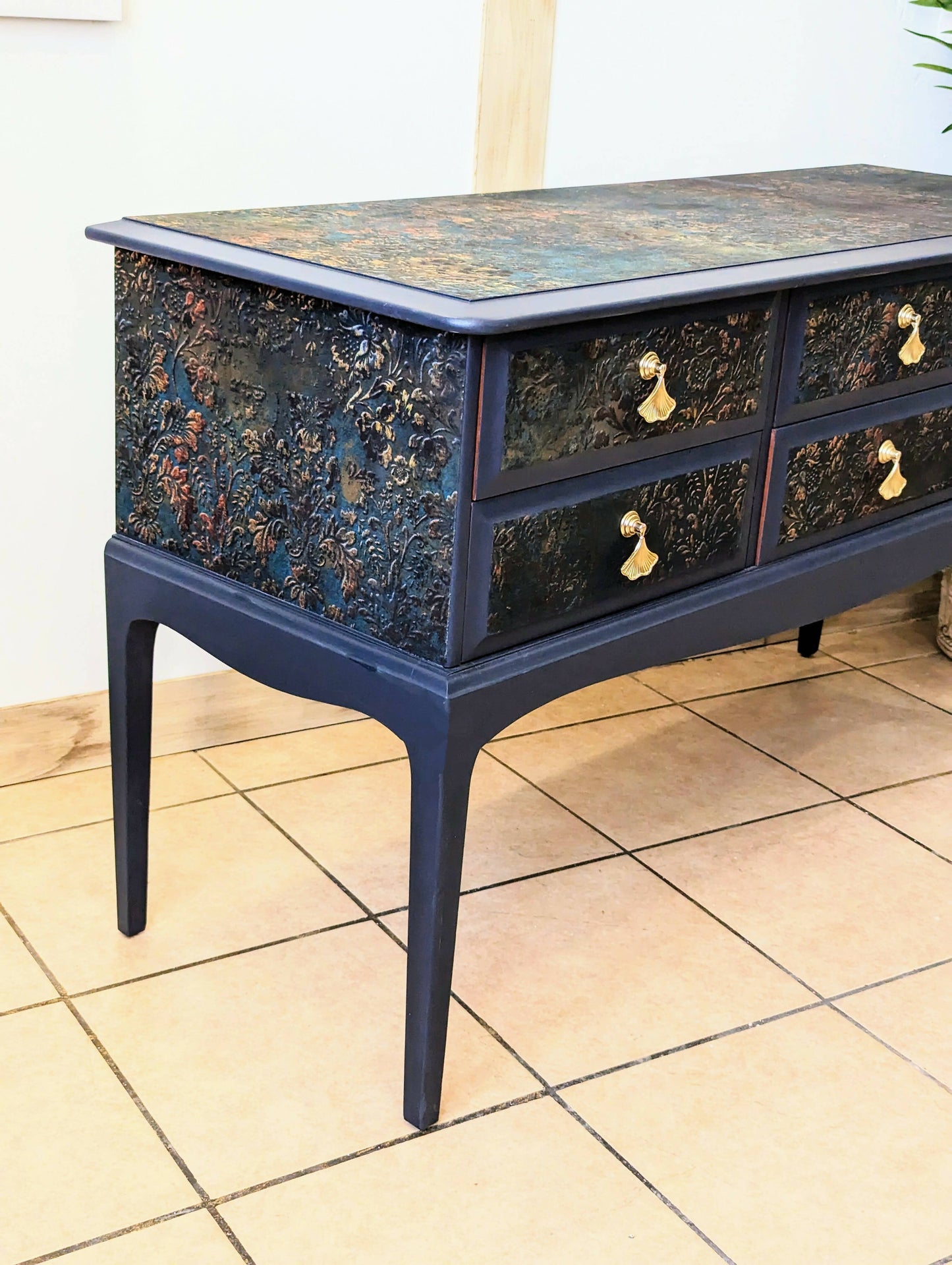 Vintage painted navy blue Stag minstrel dressing table/ sideboard/ console table