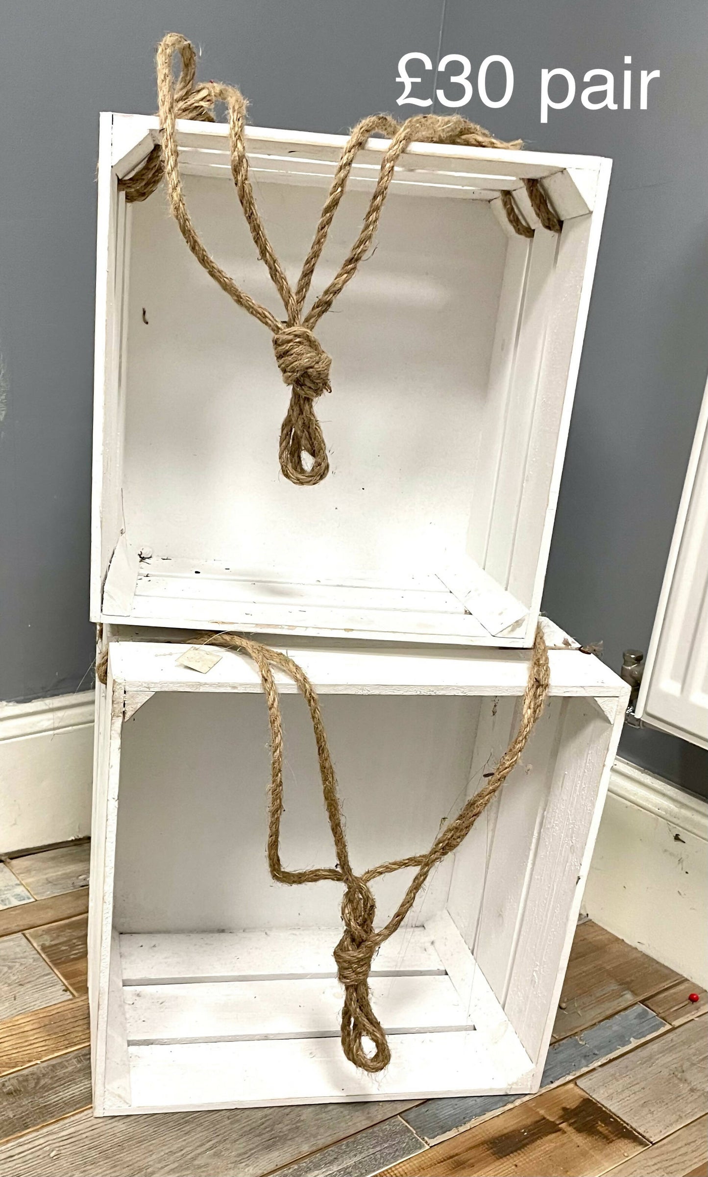 Pair hanging wooden display crates