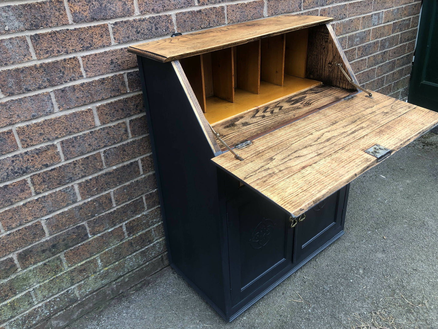 Small Vintage Writing Bureau Handpainted in Dusky Black