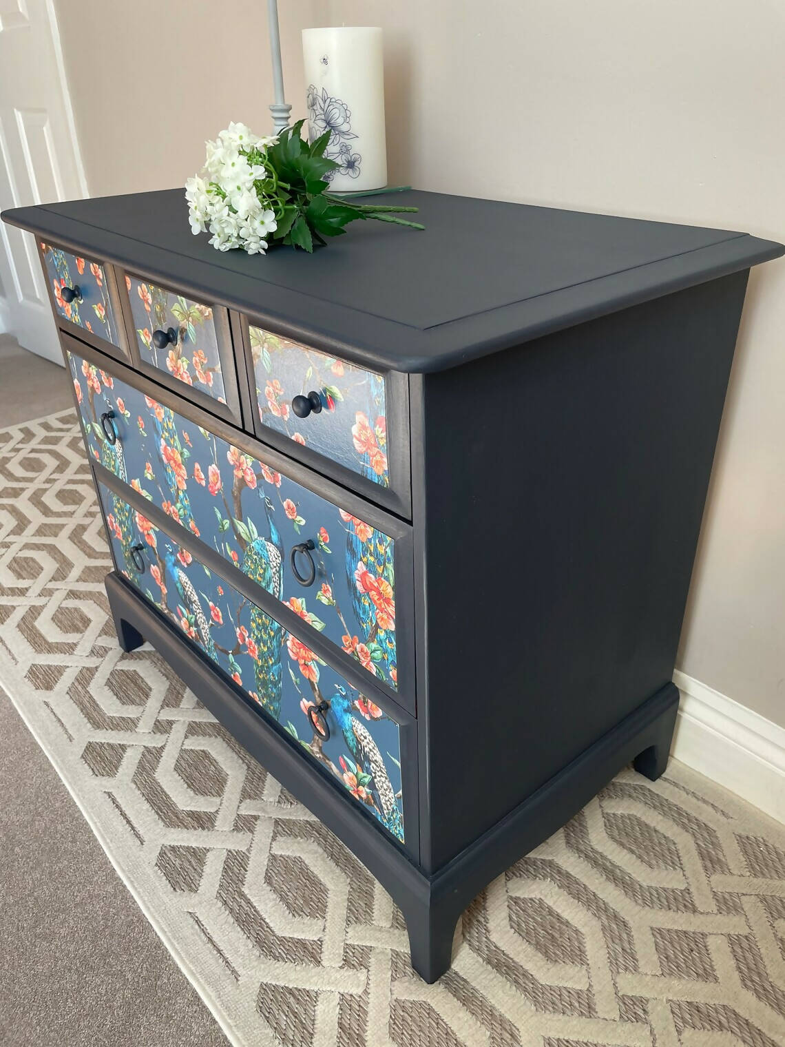 Black and Blue Stag Chest of Drawers/Blue/Peacock
