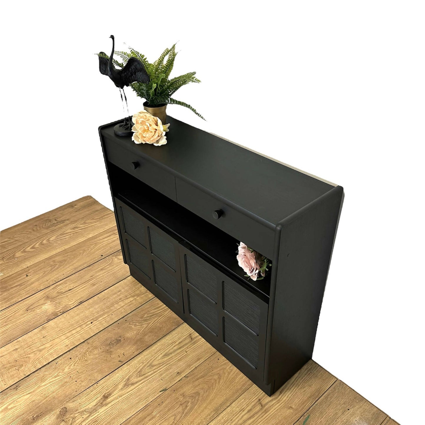 MADE TO ORDER Refurbished rare mid century Nathan black sideboard, retro hallway table, teak console, vintage, slim, narrow, Cupboard