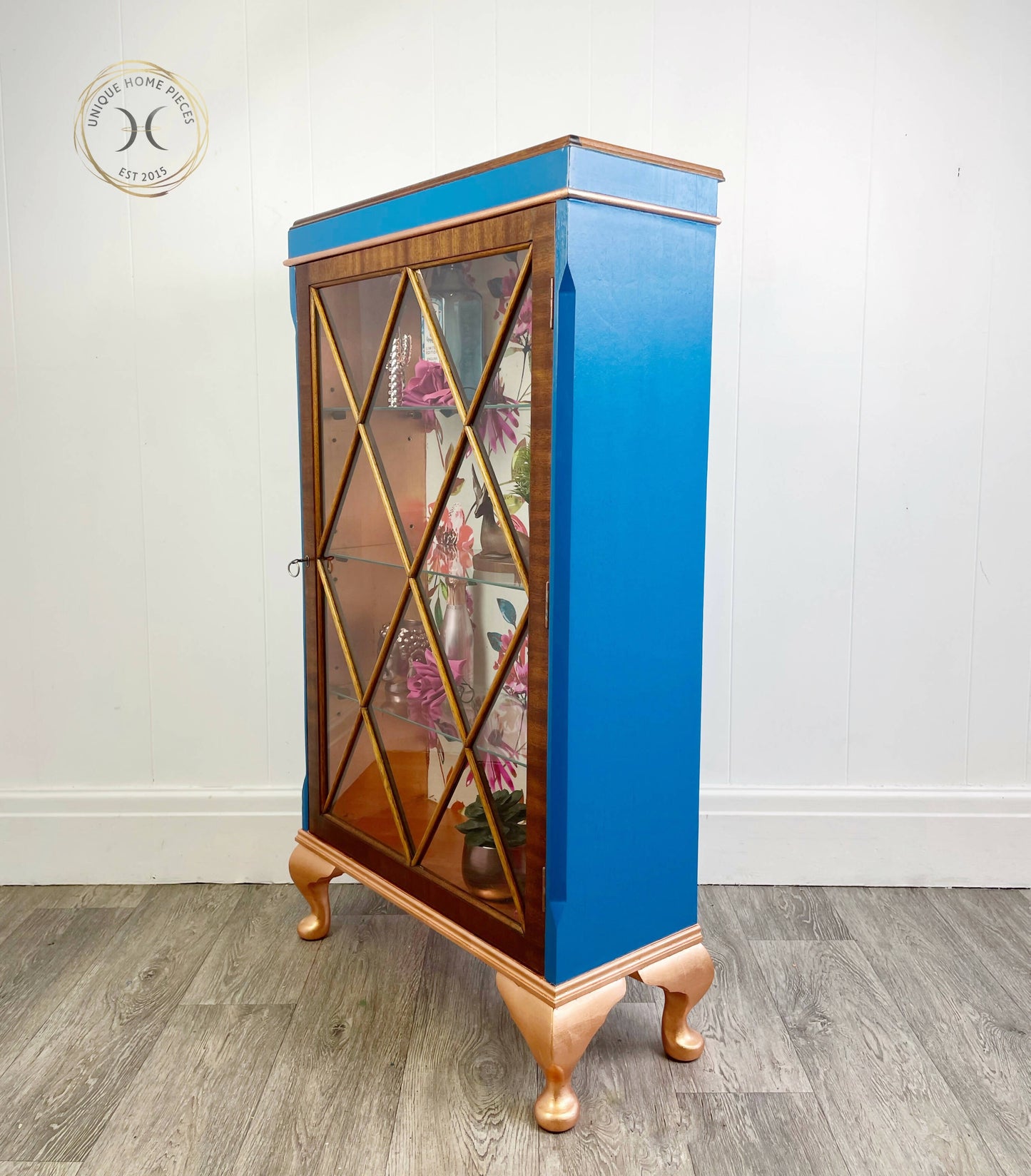 Blue Drinks Cabinet, Glass Fronted Display case