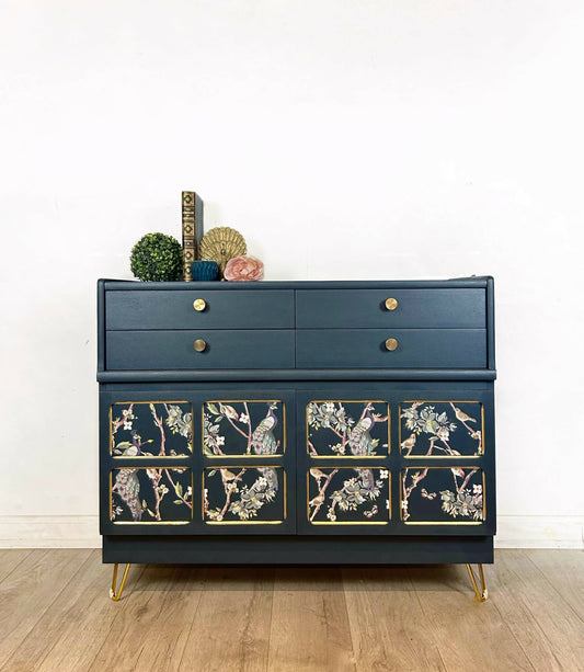 Nathan Teal Peacock and Gold Sideboard/Drinks Cabinet