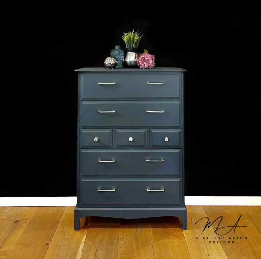 Navy Blue Stag Vintage Tallboy Chest of Drawers