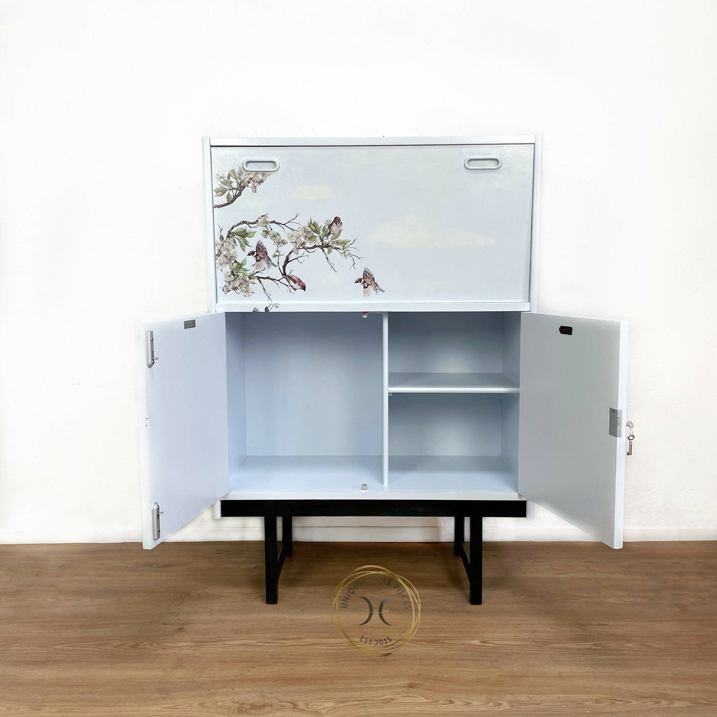 1960s MCM Teak Light Blue Turnidge Drinks/Cocktail Cabinet