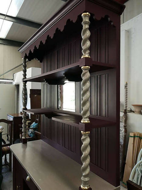 Large Vintage Dresser / Kitchen Unit / Display Unit / Book Case with Twisted Posts, Shelves & Storage