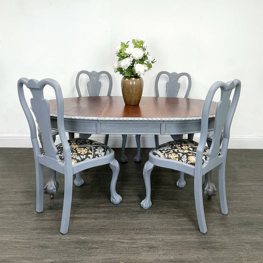 Vintage Victorian Claw And Ball Grey Mahogany Dining Table And 4 Chairs