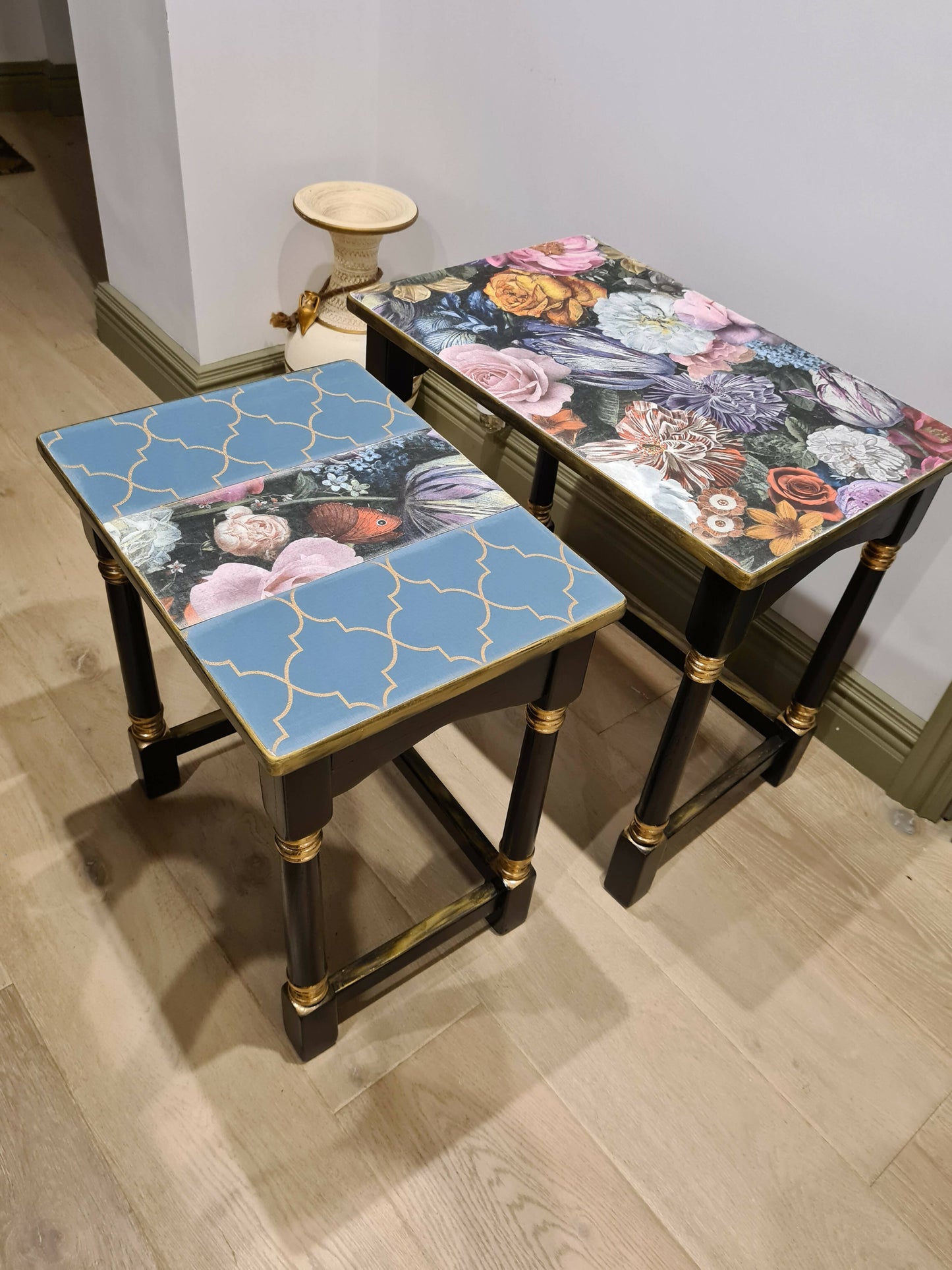 Ornate nest of 2 tables