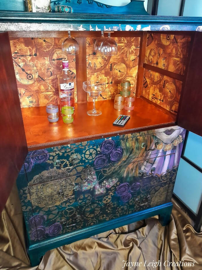 SOLD Blue Vintage Upcycled Tallboy Chest of Drawers