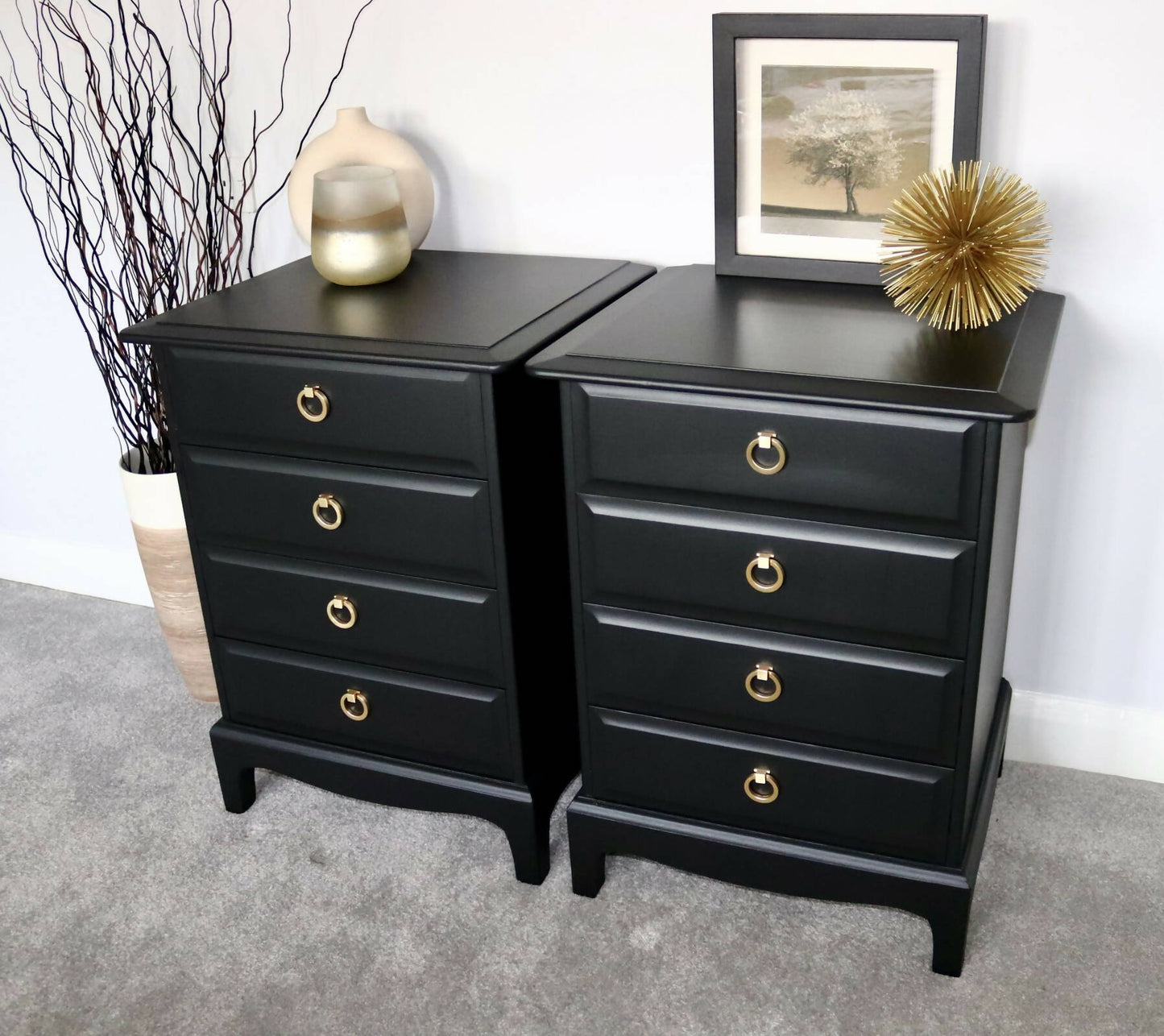 Pair of Stag Minstrel 4 Drawer Bedside Tables Bedside Cabinets