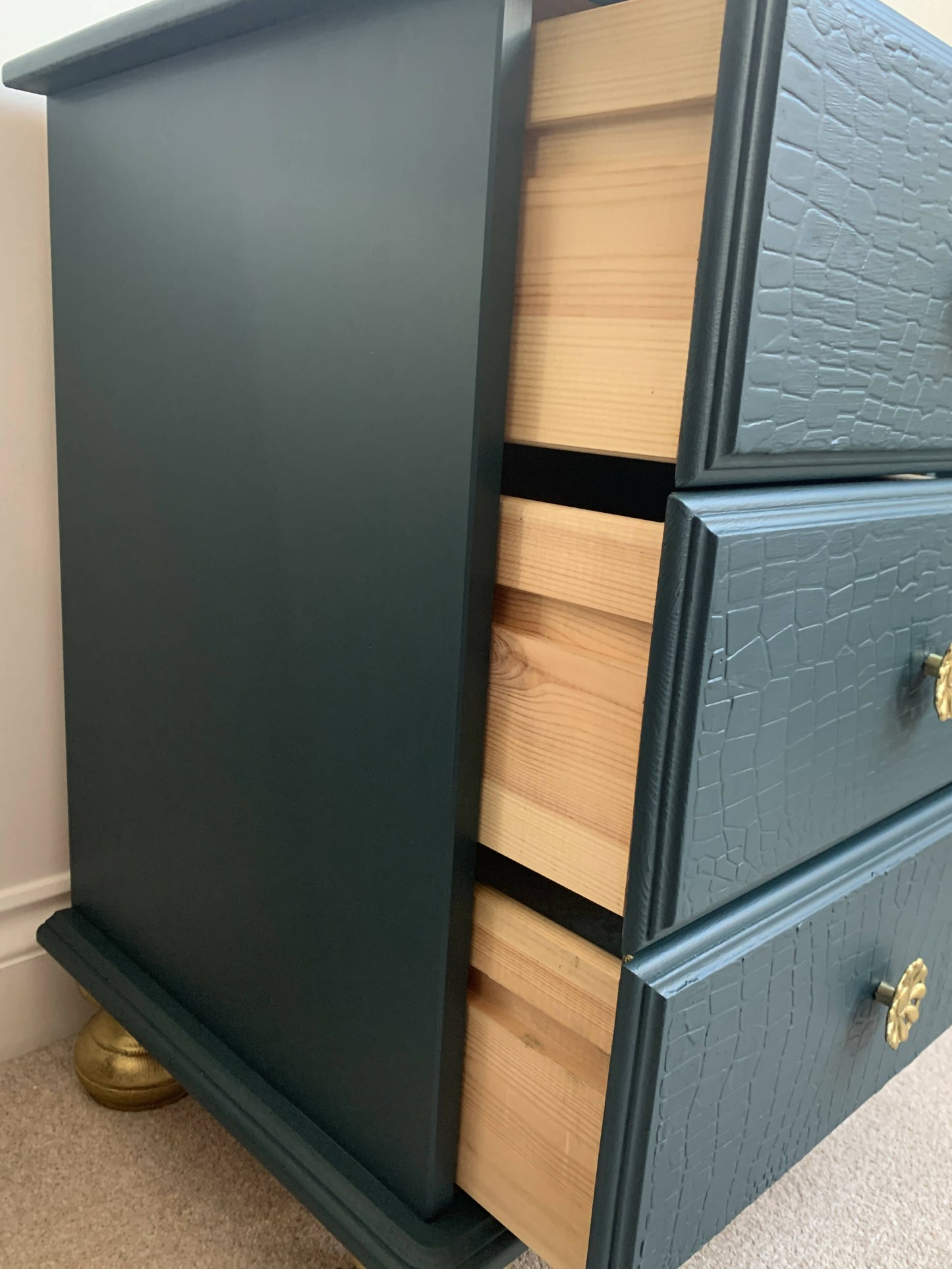 NOW SOLD Commission Available - Green and Gold Mock Croc Bedside Tables