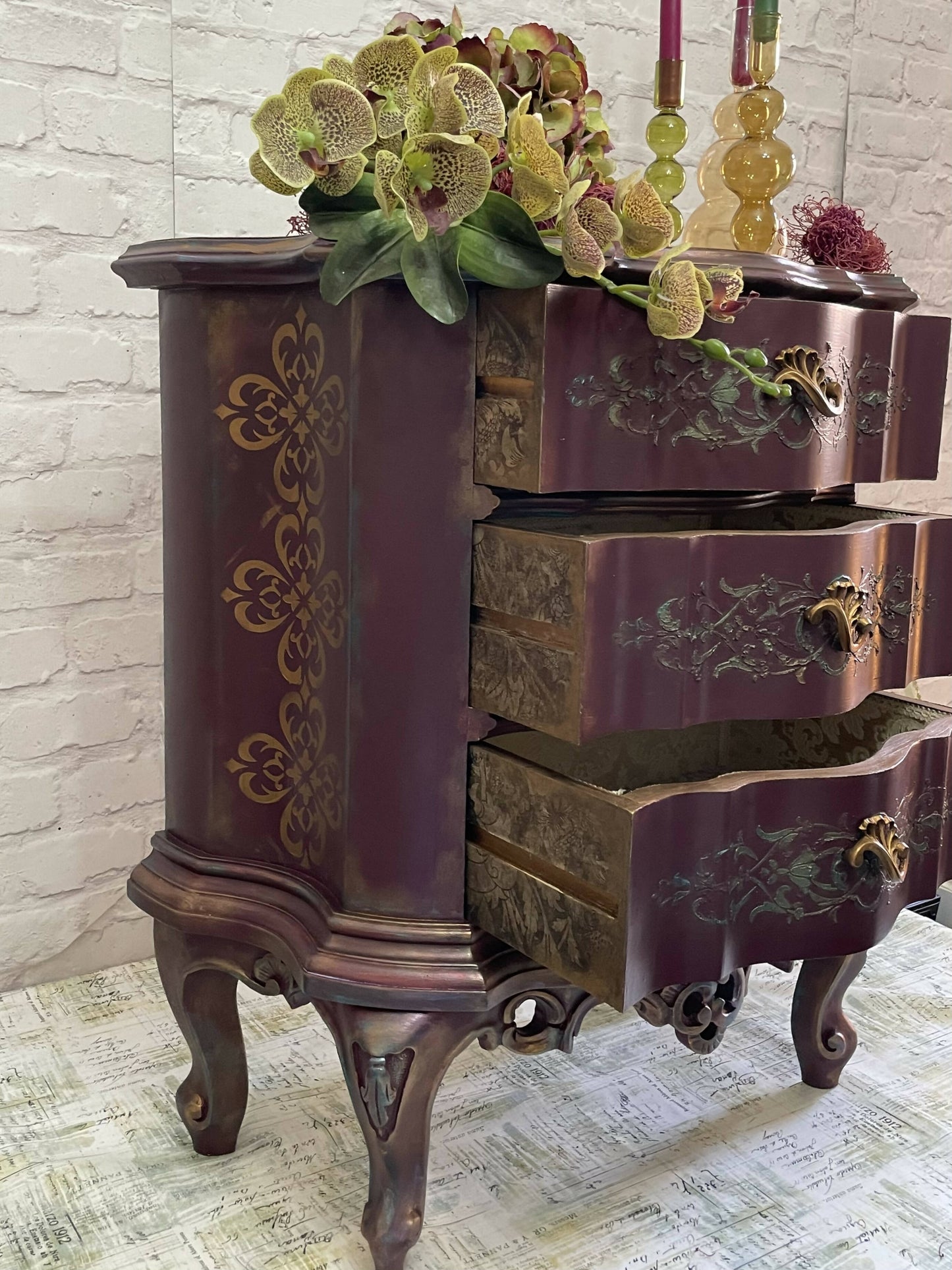 SOLD SOLD 2 Burgundy Bedside Tables