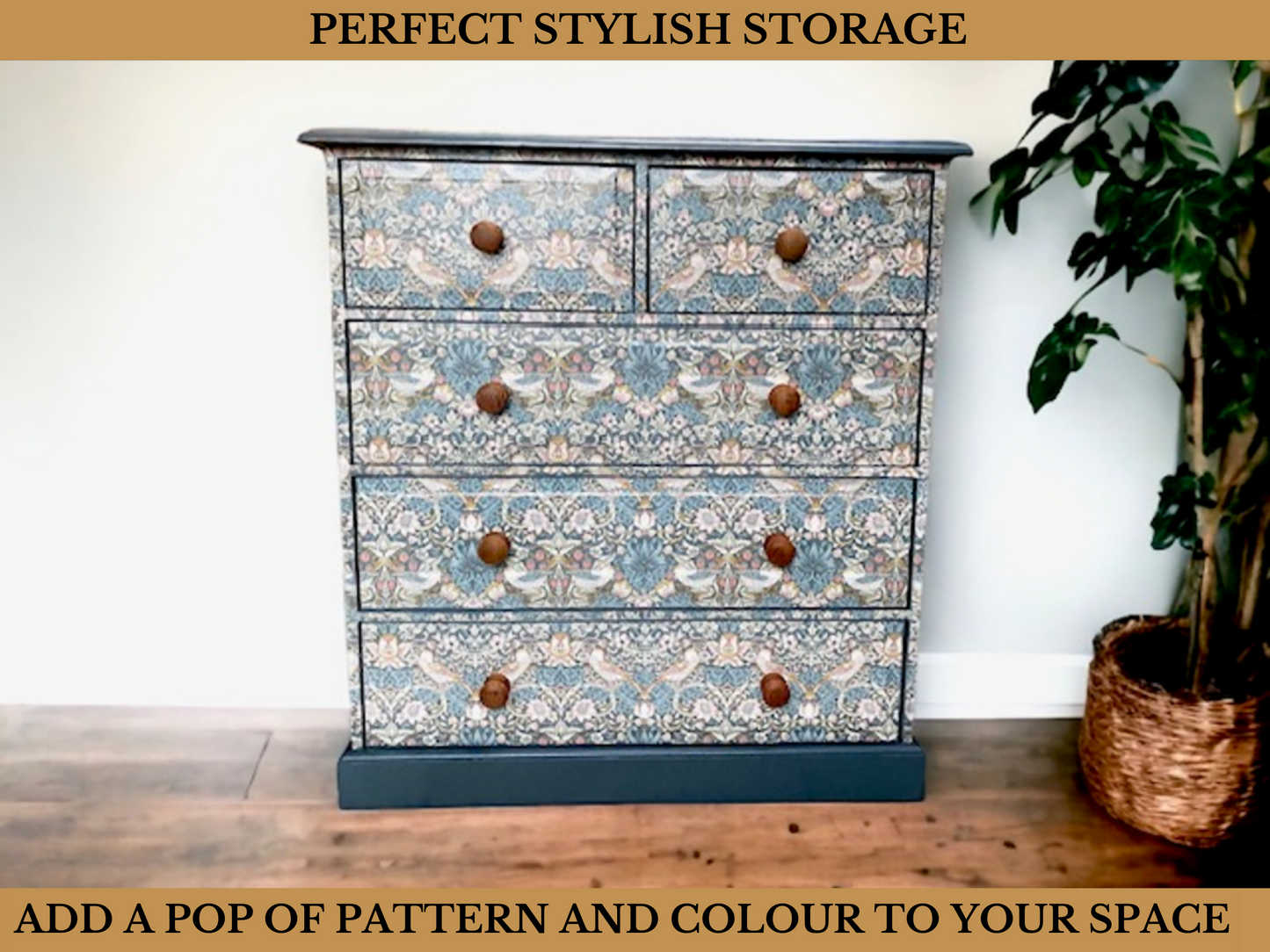 Large Vintage chest of drawers, William Morris Print , Living Room, Dining Room, Hall , Kitchen Storage.
