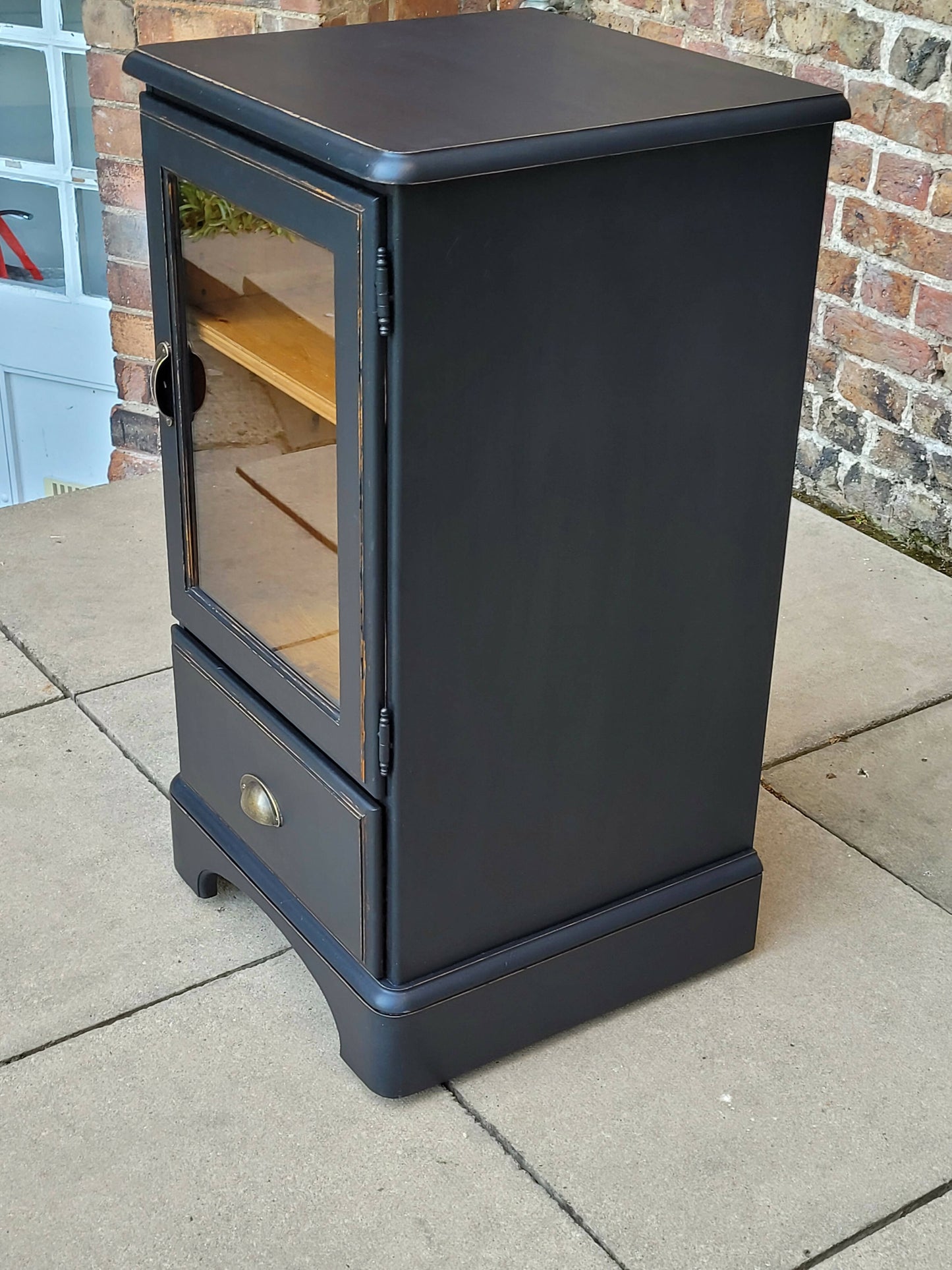 Navy Blue Pine Cupboard Display Cabinet With Drawer