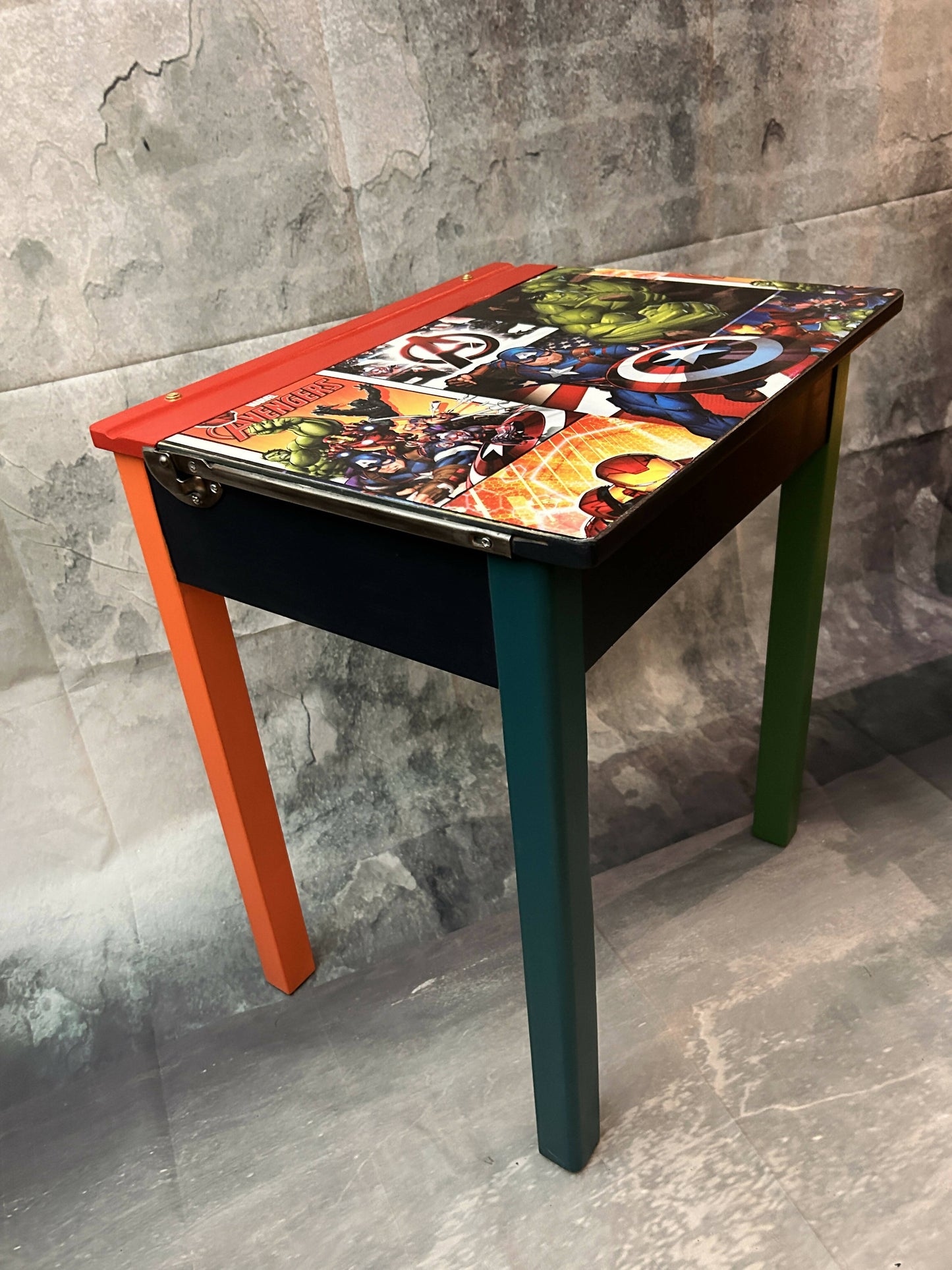 Old style School Desk up cycled with Funky Marvel Design