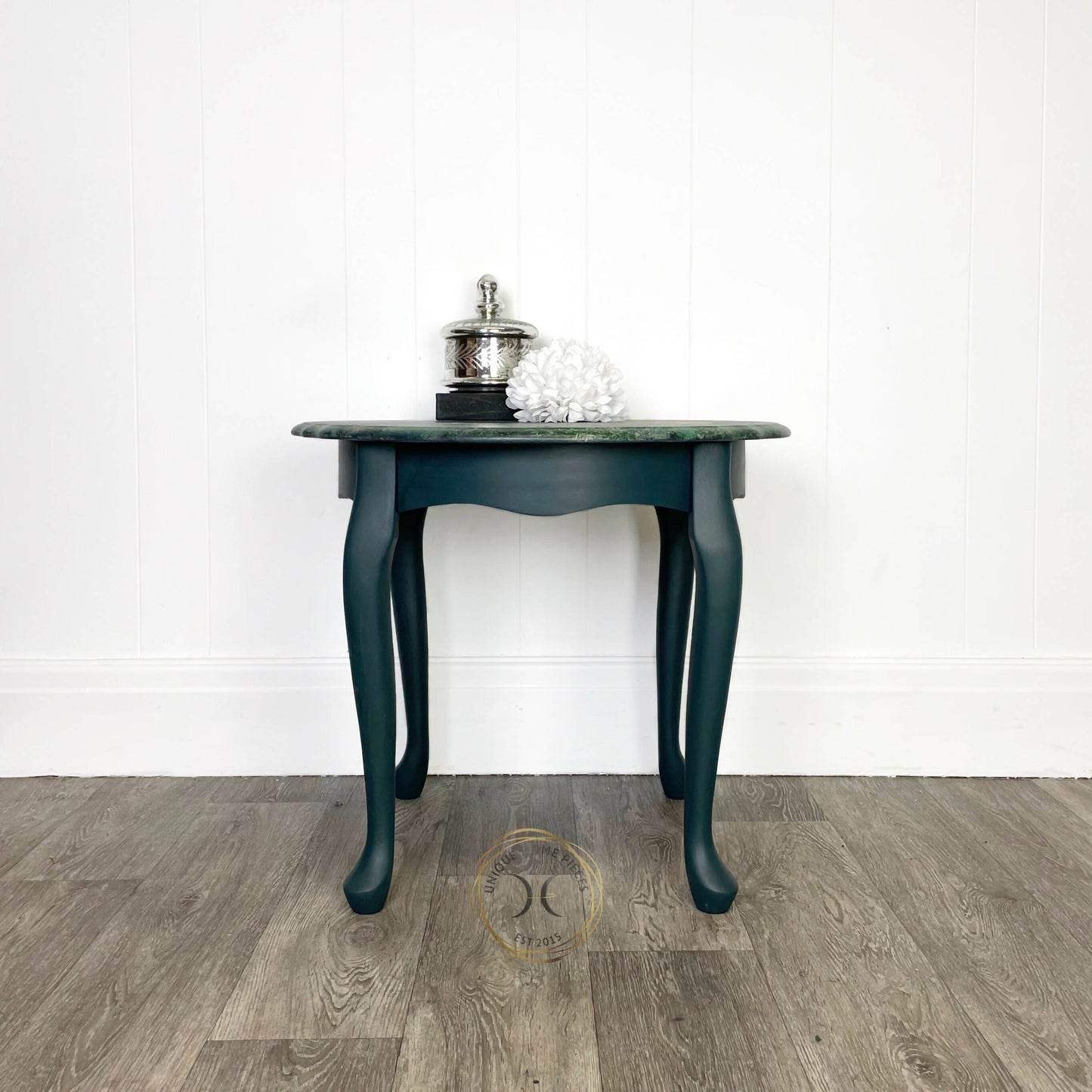 Dark Green Round Coffee Table/Side Table with Mermaid Designed Top