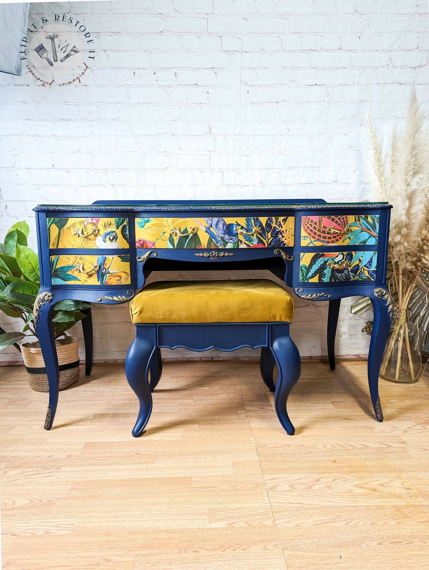 Vintage French Style Painted Bedroom Set - Dressing Table, Vanity, Desk, Sideboard and Stool, Statement, Maximalist MADE TO ORDER