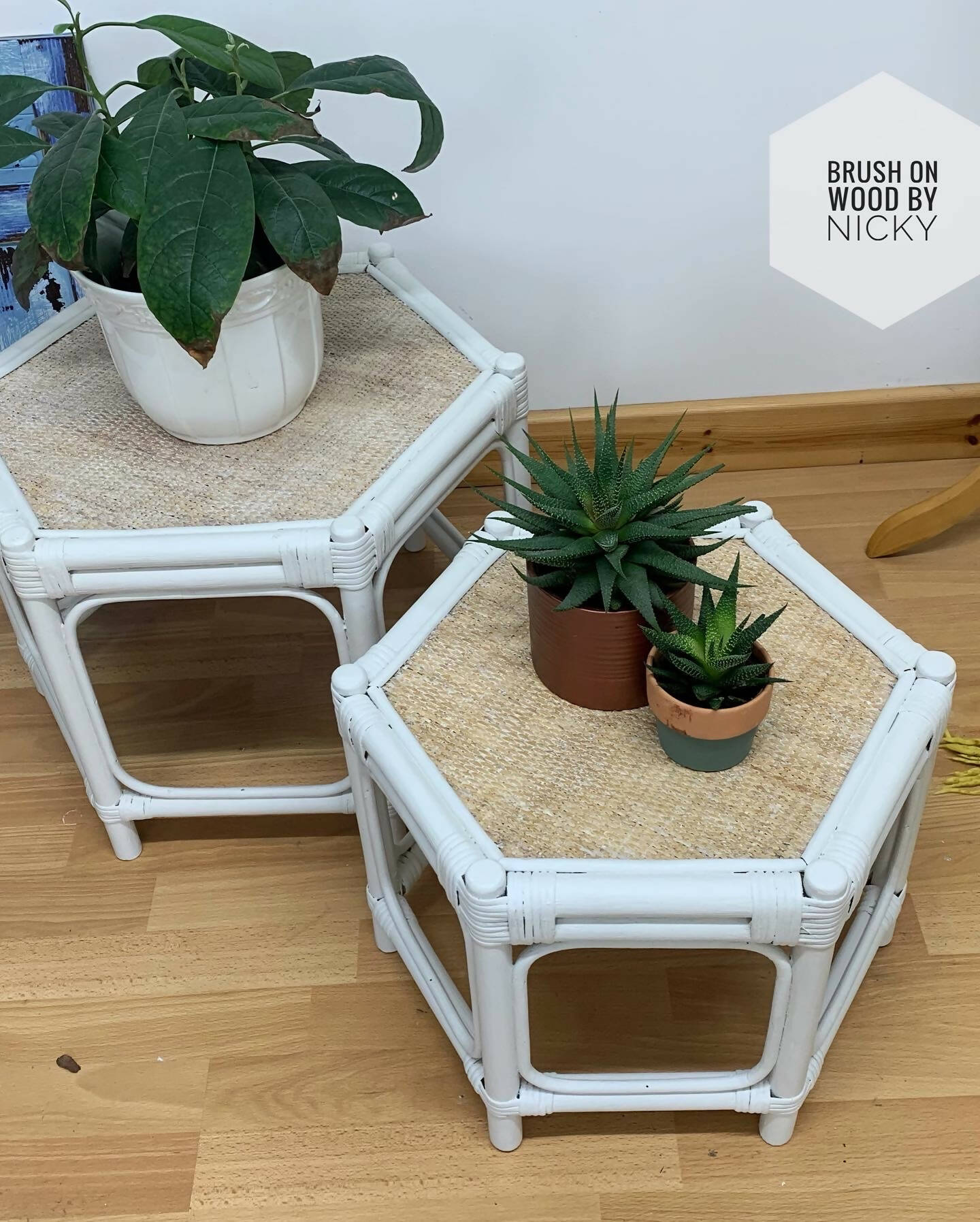 Contemporary Geometric Bamboo Side Tables