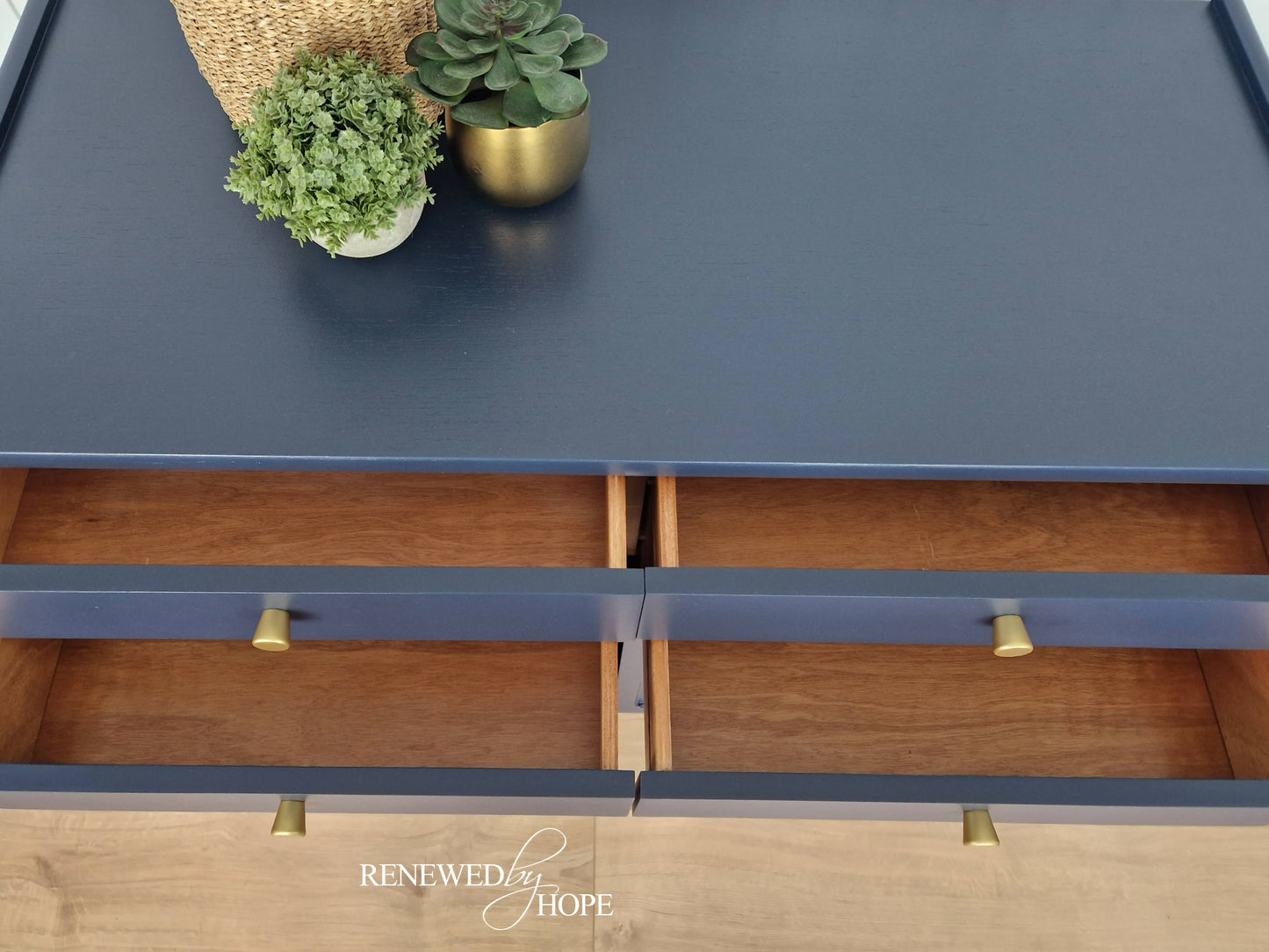 MADE TO ORDER - Navy Blue Squares Sideboard Gold Hairpin legs, woven design, MCM Storage
