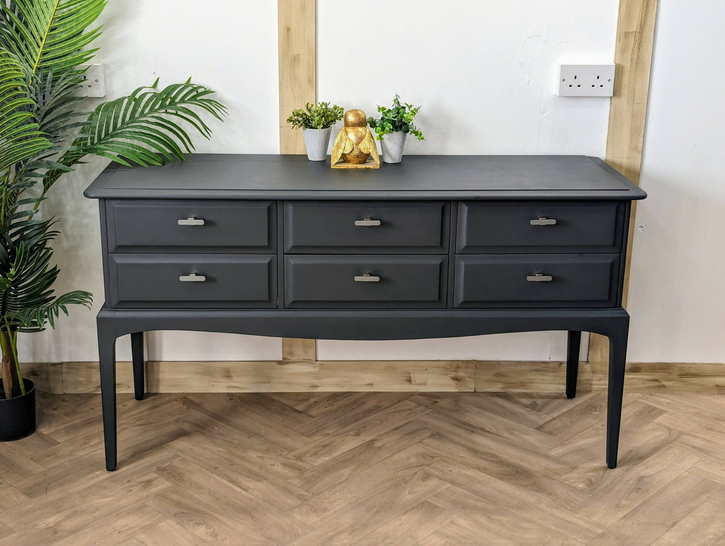 Stag minstrel black grey sideboard, spray painted retro console table, wood 6 drawers chest of drawers, dressing table