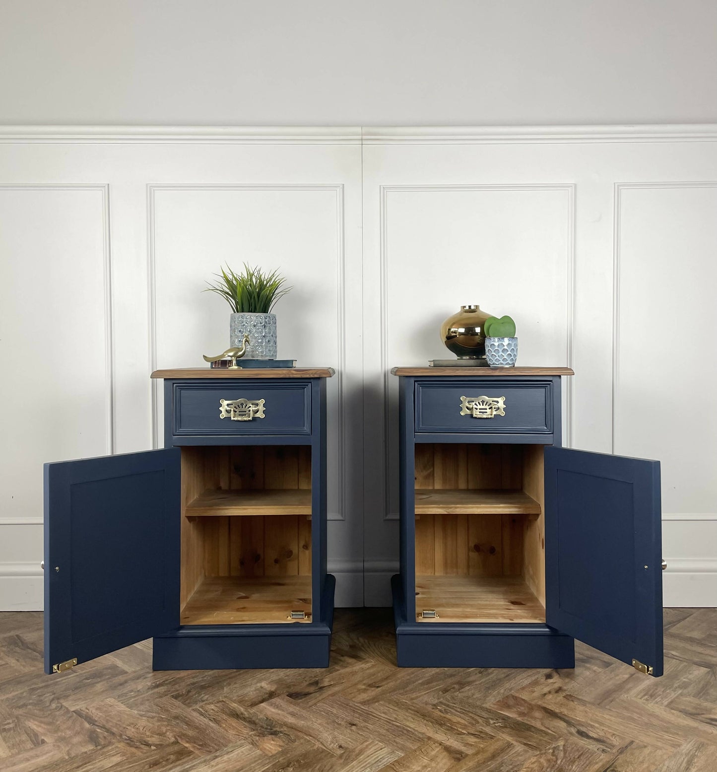 Vintage blue painted pair of bedside tables - commissions available