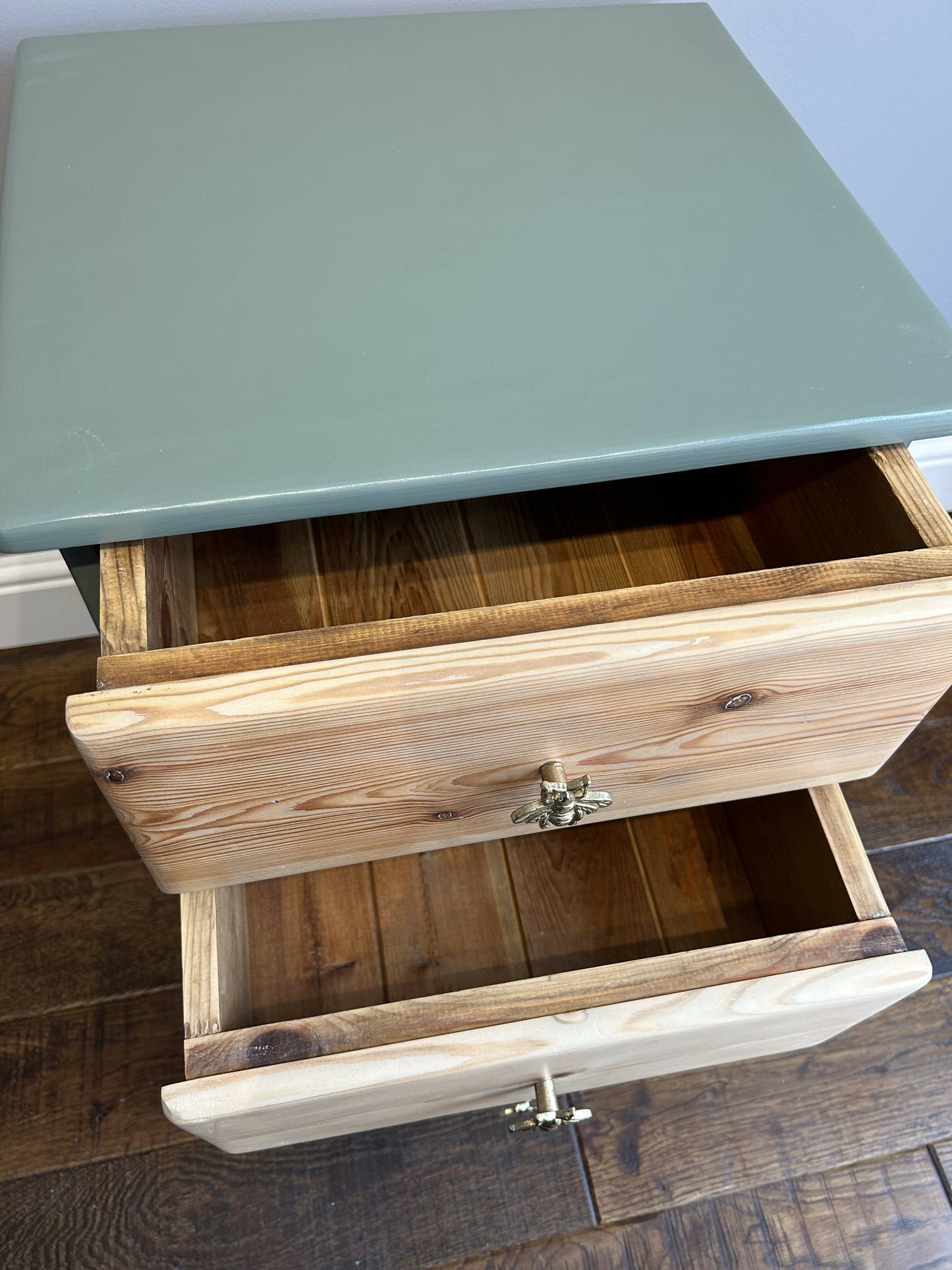 **Now Sold** Bedside 3 draw unit Painted in Serenity Satin,finished with bee handles
