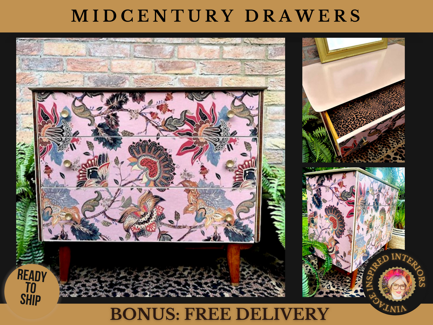 Upcycled, Floral, Vintage, Chest Of Drawers. Upcycled Furniture , Bedroom Storage , Vintage Furniture. TV Unit.