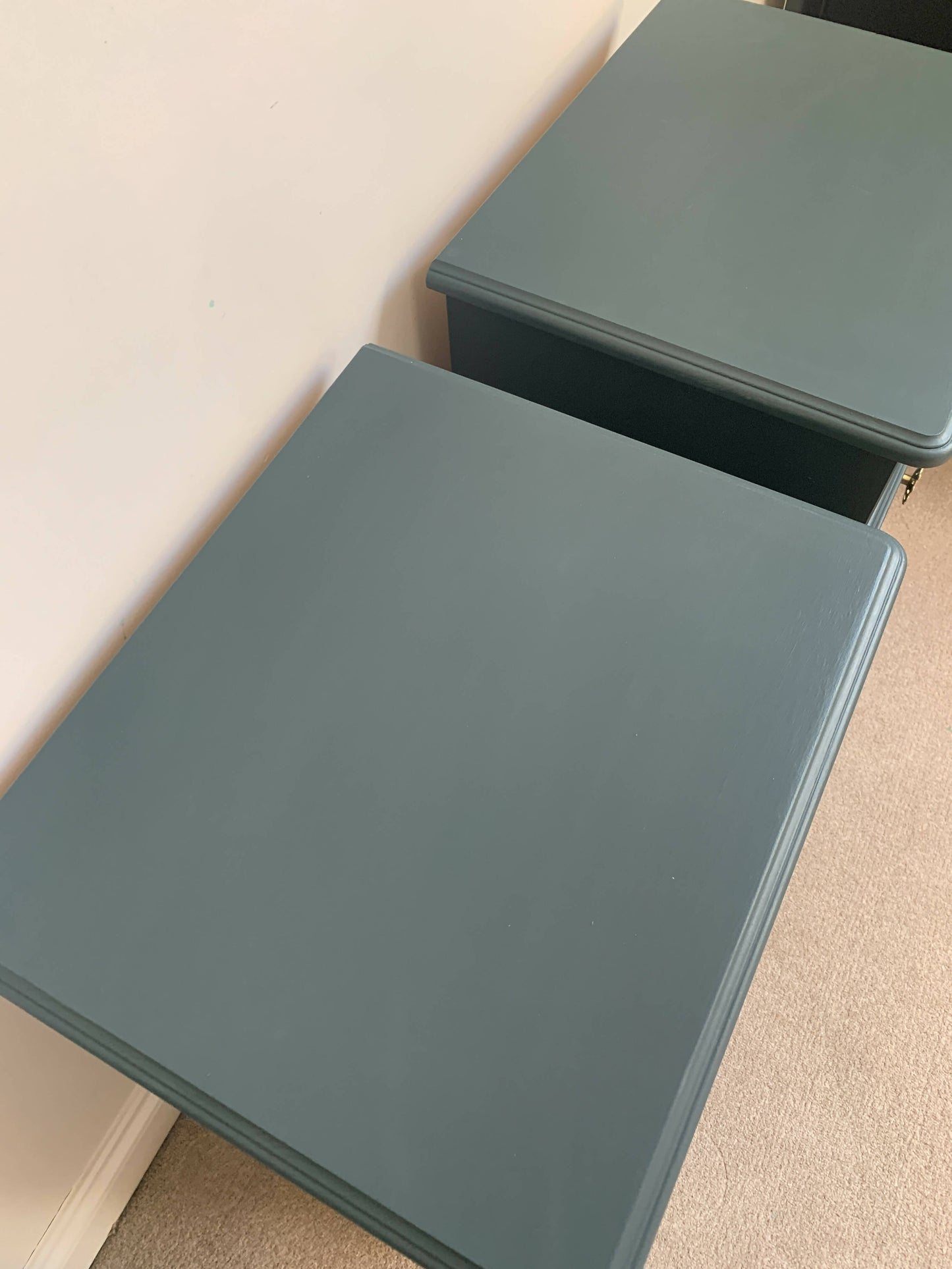 NOW SOLD Commission Available - Green and Gold Mock Croc Bedside Tables