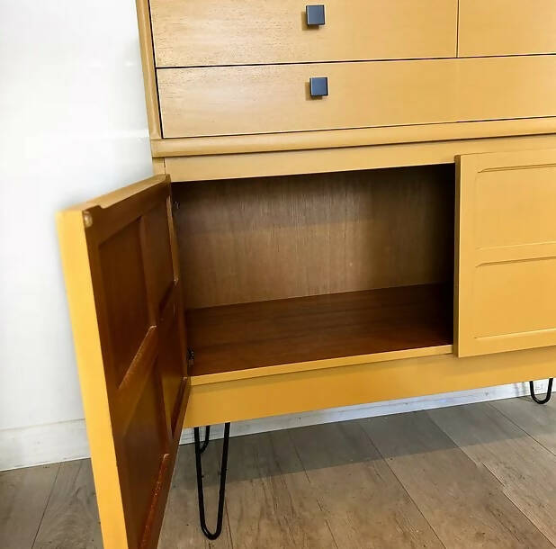 Mustard Yellow Nathan Squares Mid Century Cabinet/ Media Sideboard