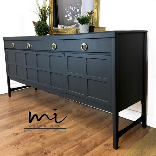 Large Black Nathan Squares Vintage Sideboard Drinks cabinet