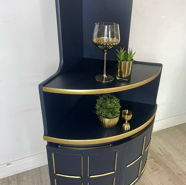 Nathan Squares Corner Unit in Blue and Gold | Drinks Cabinet