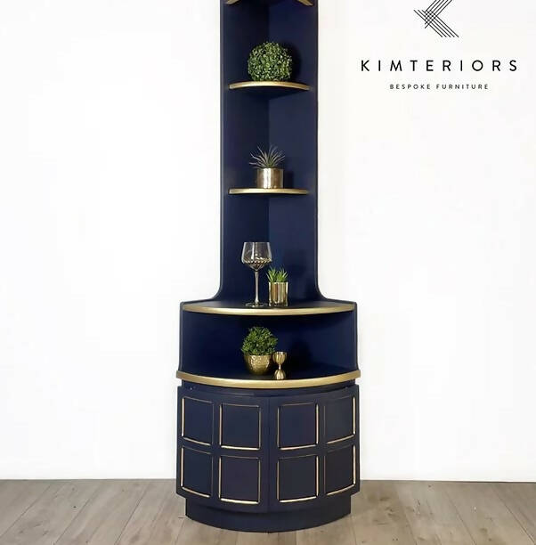 Nathan Squares Corner Unit in Blue and Gold | Drinks Cabinet