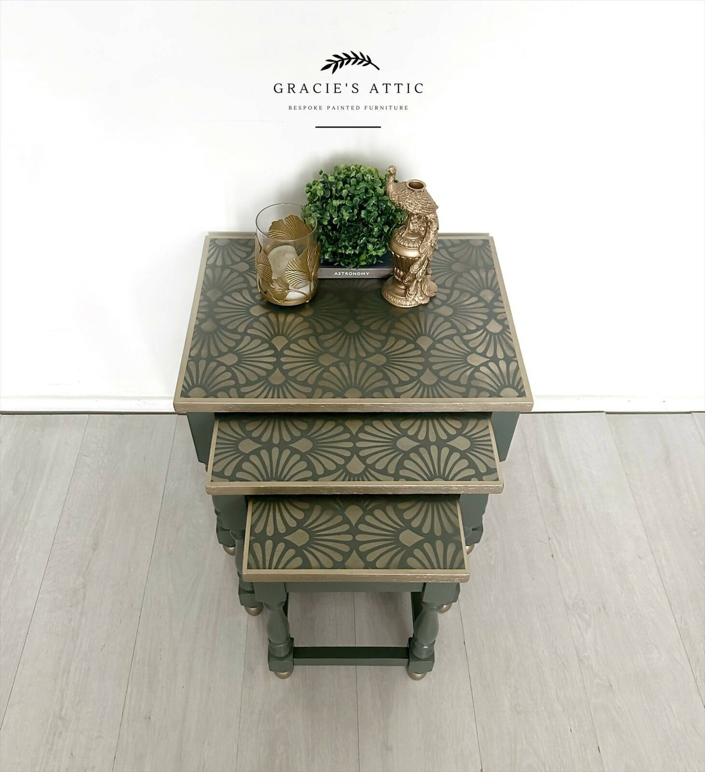 Nest of Tables, Olive Green and Gold