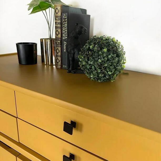 Mustard Yellow Nathan Squares Mid Century Cabinet/ Media Sideboard